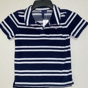 Janie and Jack Navy Blue & White Striped Terry Collared Polo Shirt